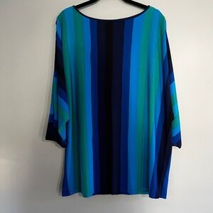 Kasper Blue Striped Split Sleeve Boat Neck Blouse Top Large Mod revival striped